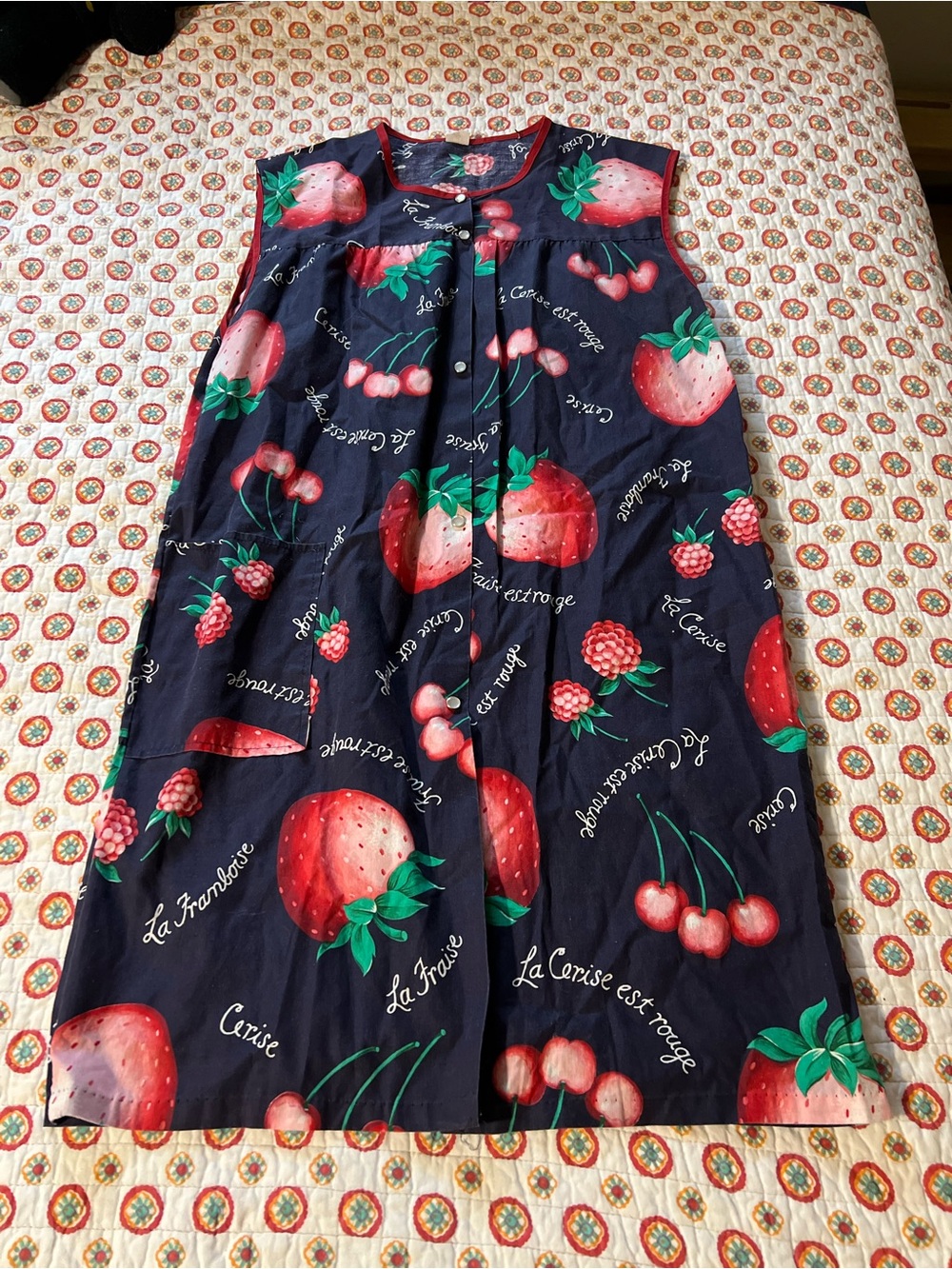 Vintage 80s French Strawberry Cherry House Dress size medium large